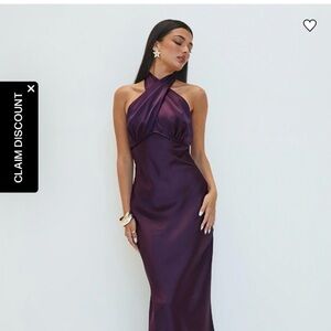 Elegant Purple Satin Halter Evening Dress
